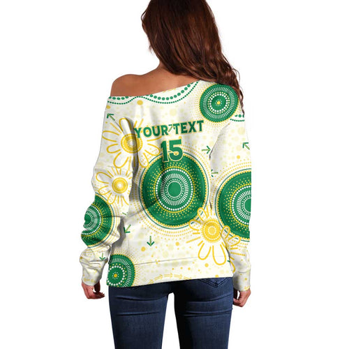 Custom Australia Cricket Off Shoulder Sweater Aboriginal Pattern - Aussie Hoodie