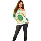 Custom Australia Cricket Off Shoulder Sweater Aboriginal Pattern - Aussie Hoodie