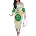 Custom Australia Cricket Off The Shoulder Long Sleeve Dress Aboriginal Pattern - Aussie Hoodie