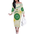 Custom Australia Cricket Off The Shoulder Long Sleeve Dress Aboriginal Pattern - Aussie Hoodie