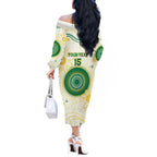 Custom Australia Cricket Off The Shoulder Long Sleeve Dress Aboriginal Pattern - Aussie Hoodie