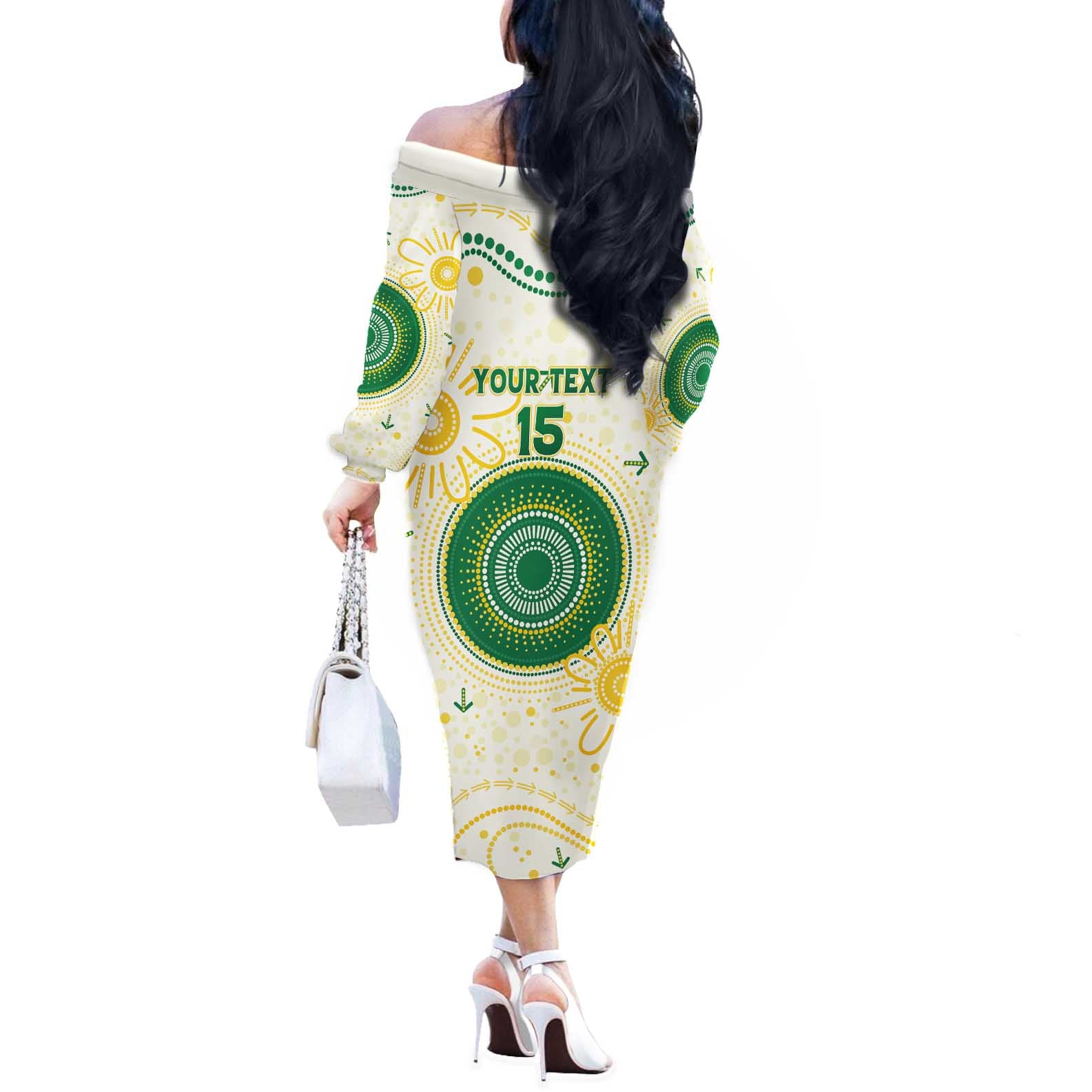 Custom Australia Cricket Off The Shoulder Long Sleeve Dress Aboriginal Pattern - Aussie Hoodie