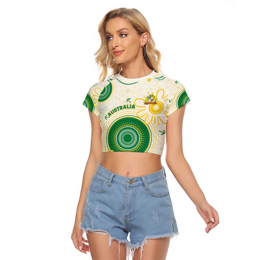 Custom Australia Cricket Raglan Cropped T Shirt Aboriginal Pattern - Aussie Hoodie