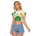 Custom Australia Cricket Raglan Cropped T Shirt Aboriginal Pattern - Aussie Hoodie