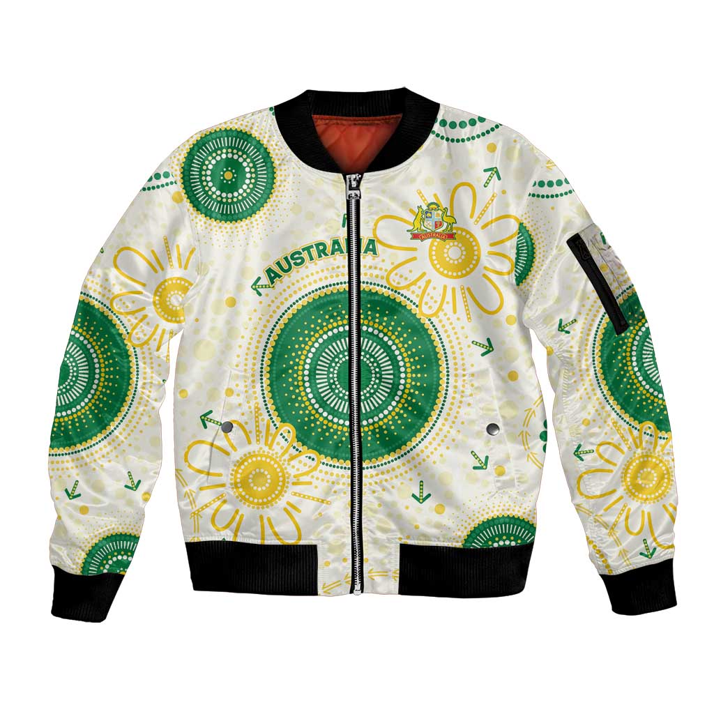 Custom Australia Cricket Sleeve Zip Bomber Jacket Aboriginal Pattern - Aussie Hoodie