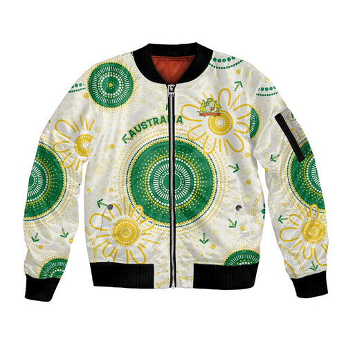 Custom Australia Cricket Sleeve Zip Bomber Jacket Aboriginal Pattern - Aussie Hoodie