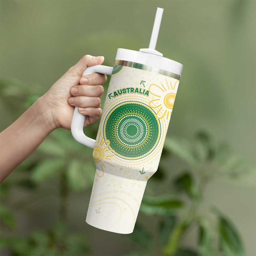 Custom Australia Cricket Tumbler With Handle Aboriginal Pattern - Aussie Hoodie