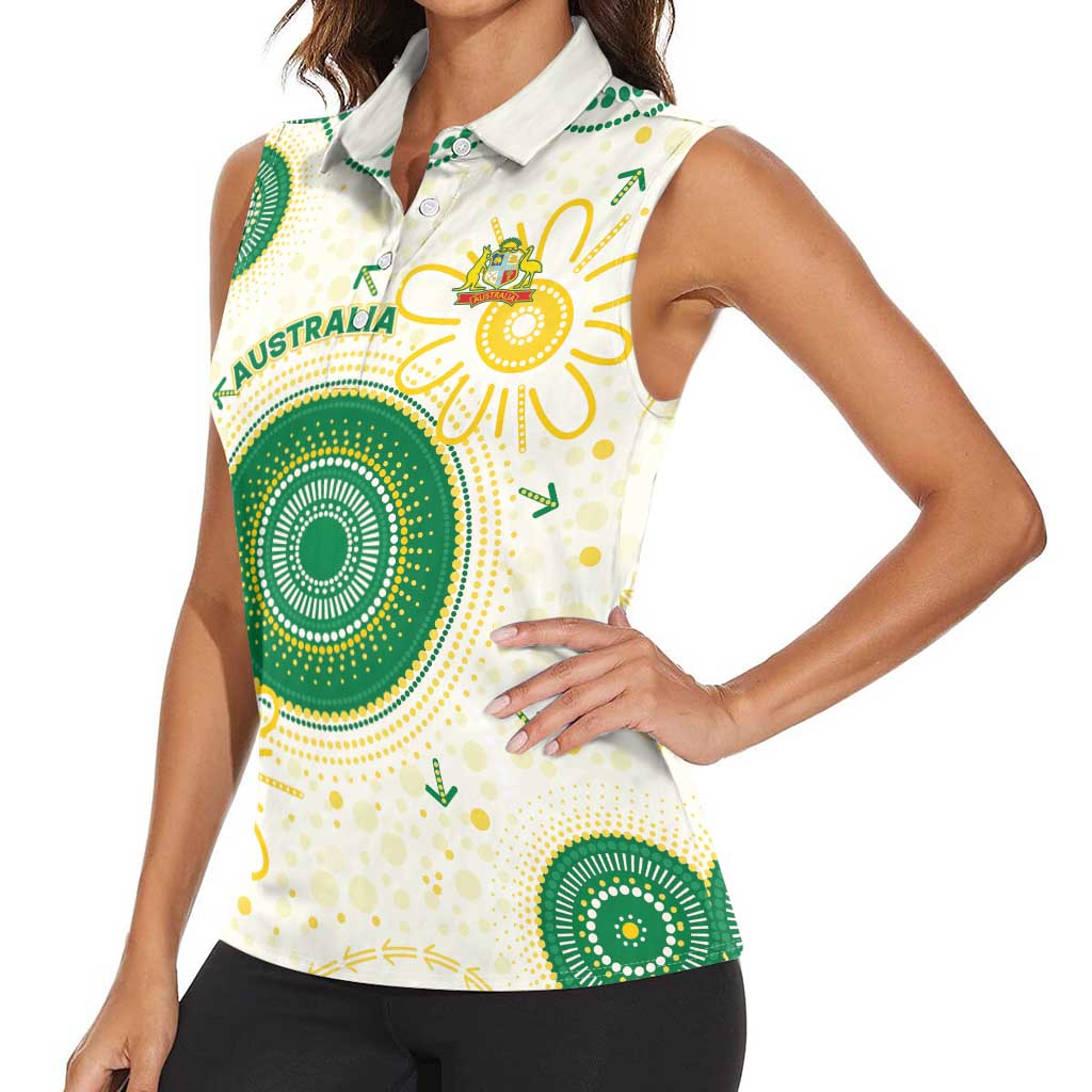 Custom Australia Cricket Women Sleeveless Polo Shirt Aboriginal Pattern - Aussie Hoodie