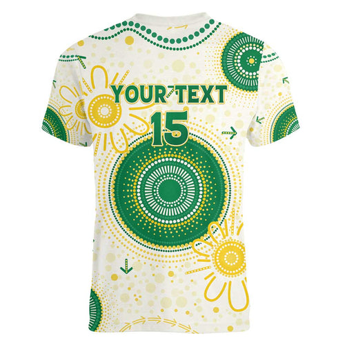 Custom Australia Cricket Women V-Neck T-Shirt Aboriginal Pattern - Aussie Hoodie