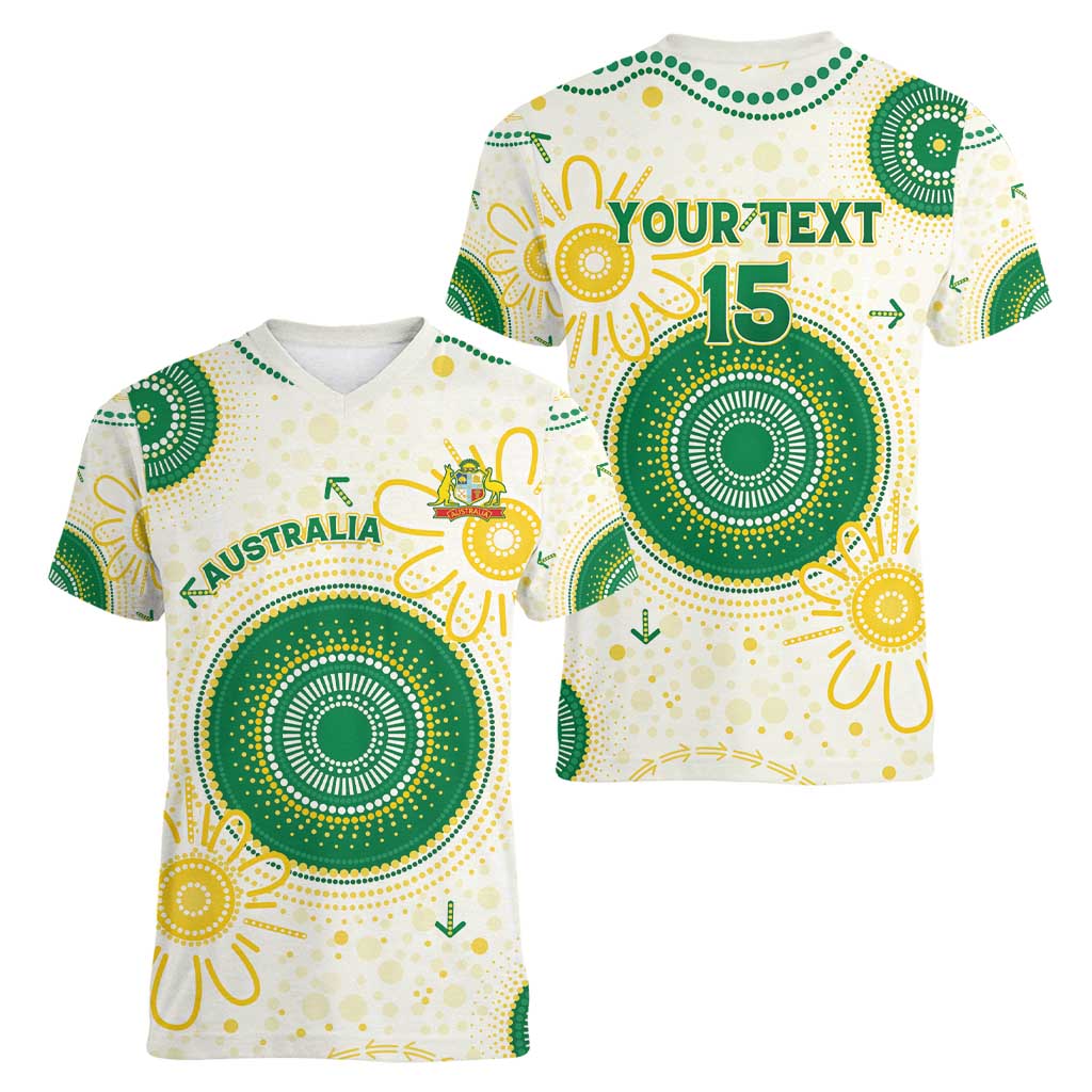 Custom Australia Cricket Women V-Neck T-Shirt Aboriginal Pattern - Aussie Hoodie