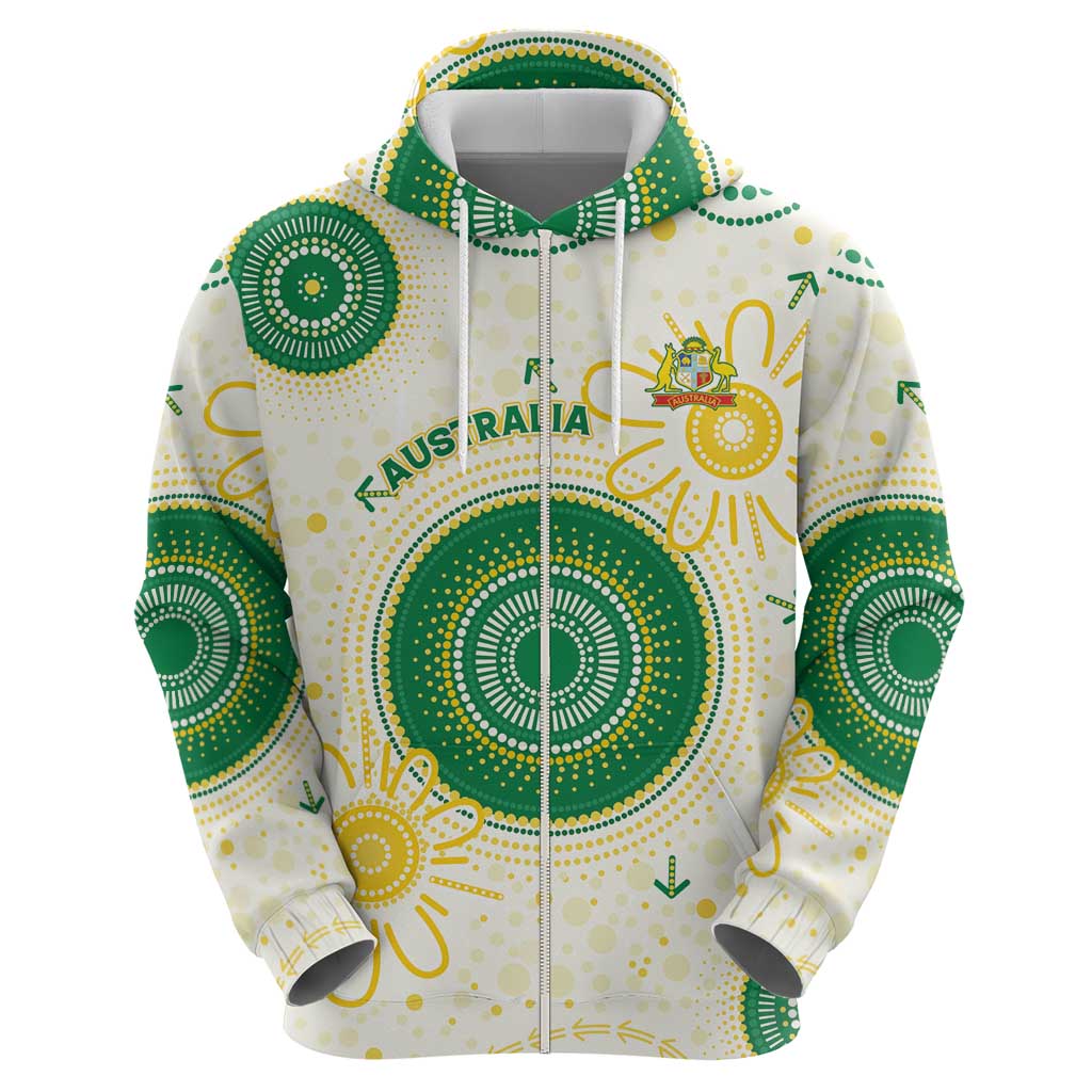 Custom Australia Cricket Zip Hoodie Aboriginal Pattern - Aussie Hoodie
