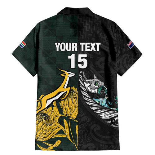 New Zealand and South Africa Rugby Custom Family Matching Mermaid Dress and Hawaiian Shirt Silver Fern With Springboks