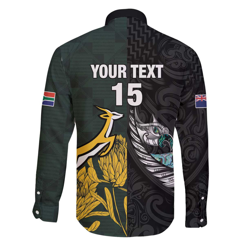 New Zealand and South Africa Rugby Custom Family Matching Off The Shoulder Long Sleeve Dress and Hawaiian Shirt Silver Fern With Springboks