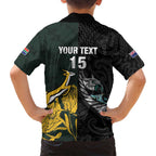 New Zealand and South Africa Rugby Custom Family Matching Off Shoulder Short Dress and Hawaiian Shirt Silver Fern With Springboks