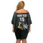 New Zealand and South Africa Rugby Custom Family Matching Off Shoulder Short Dress and Hawaiian Shirt Silver Fern With Springboks