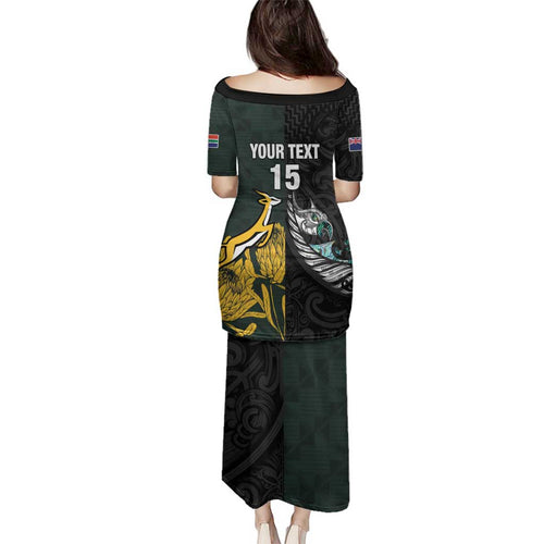 New Zealand and South Africa Rugby Custom Family Matching Puletasi and Hawaiian Shirt Silver Fern With Springboks
