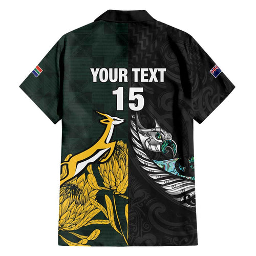 New Zealand and South Africa Rugby Custom Family Matching Short Sleeve Bodycon Dress and Hawaiian Shirt Silver Fern With Springboks