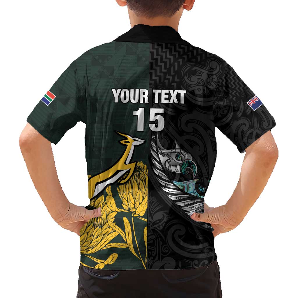 New Zealand and South Africa Rugby Custom Hawaiian Shirt Silver Fern With Springboks