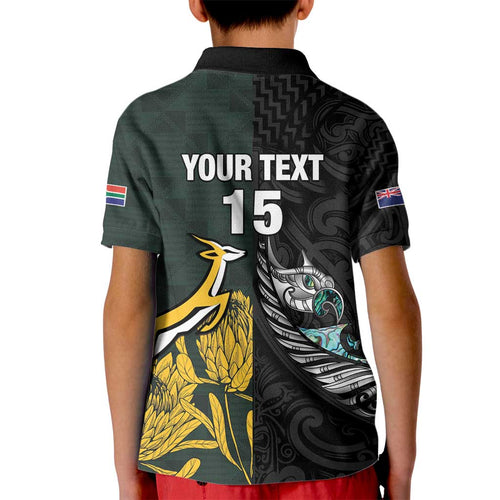 New Zealand and South Africa Rugby Custom Kid Polo Shirt Silver Fern With Springboks
