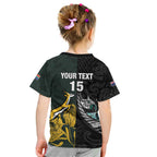 New Zealand and South Africa Rugby Custom Kid T Shirt Silver Fern With Springboks