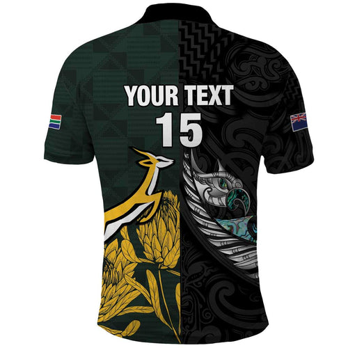 New Zealand and South Africa Rugby Custom Polo Shirt Silver Fern With Springboks
