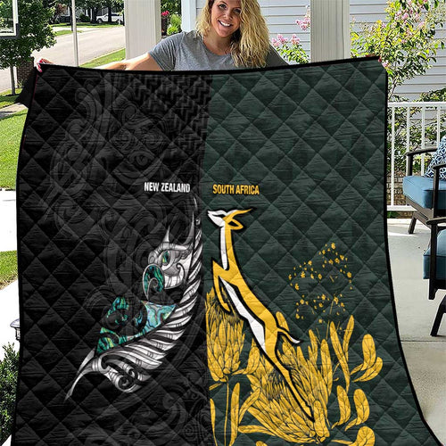 New Zealand and South Africa Rugby Quilt Silver Fern With Springboks