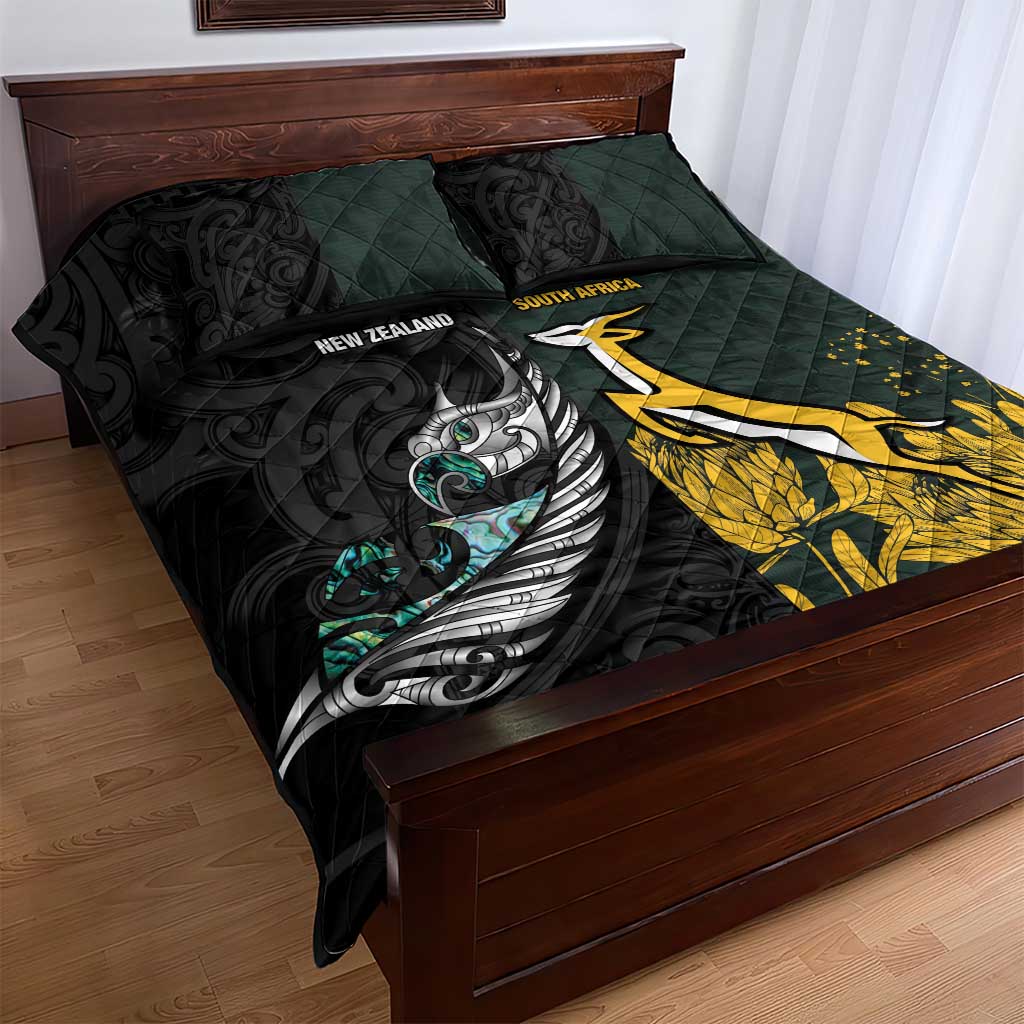 New Zealand and South Africa Rugby Quilt Bed Set Silver Fern With Springboks