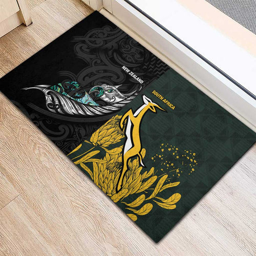 New Zealand and South Africa Rugby Rubber Doormat Silver Fern With Springboks