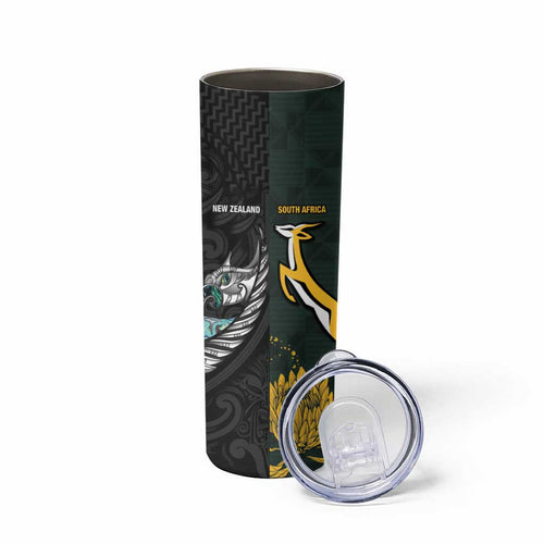 New Zealand and South Africa Rugby Custom Skinny Tumbler Silver Fern With Springboks