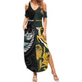 New Zealand and South Africa Rugby Custom Summer Maxi Dress Silver Fern With Springboks