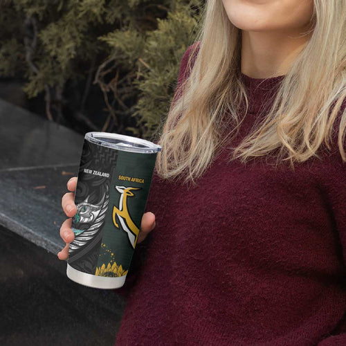 New Zealand and South Africa Rugby Custom Tumbler Cup Silver Fern With Springboks