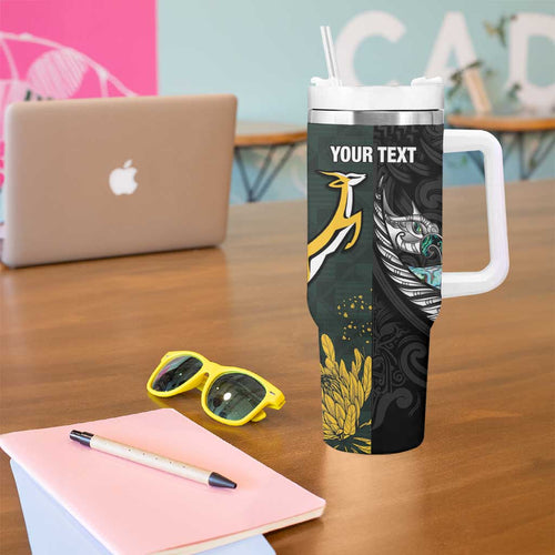 New Zealand and South Africa Rugby Custom Tumbler With Handle Silver Fern With Springboks