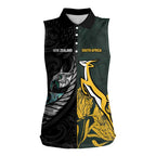 New Zealand and South Africa Rugby Custom Women Sleeveless Polo Shirt Silver Fern With Springboks