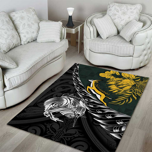 New Zealand and South Africa Rugby Area Rug Maori Kiwi With Springboks
