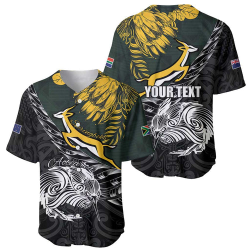 New Zealand and South Africa Rugby Personalised Baseball Jersey Maori Kiwi With Springboks