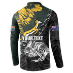 New Zealand and South Africa Rugby Personalised Button Sweatshirt Maori Kiwi With Springboks