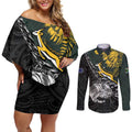 New Zealand and South Africa Rugby Personalised Couples Matching Off Shoulder Short Dress and Long Sleeve Button Shirt Maori Kiwi With Springboks