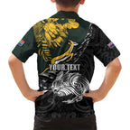 New Zealand and South Africa Rugby Personalised Family Matching Off Shoulder Short Dress and Hawaiian Shirt Maori Kiwi With Springboks