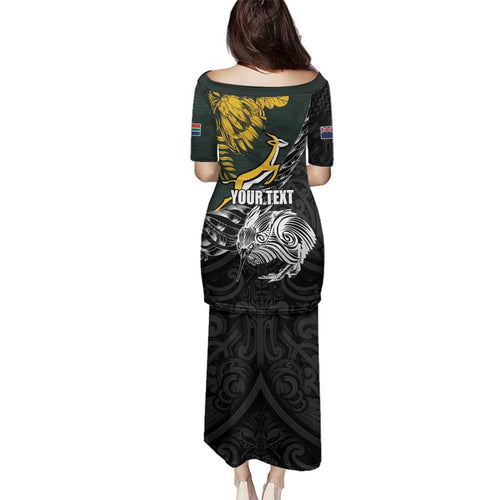 New Zealand and South Africa Rugby Personalised Family Matching Puletasi and Hawaiian Shirt Maori Kiwi With Springboks
