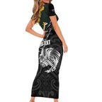 New Zealand and South Africa Rugby Personalised Family Matching Short Sleeve Bodycon Dress and Hawaiian Shirt Maori Kiwi With Springboks