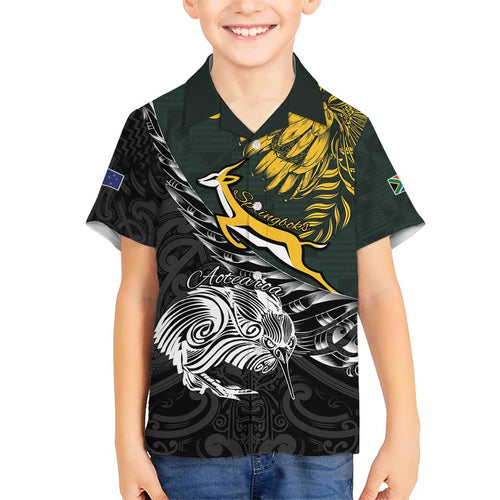 New Zealand and South Africa Rugby Personalised Hawaiian Shirt Maori Kiwi With Springboks