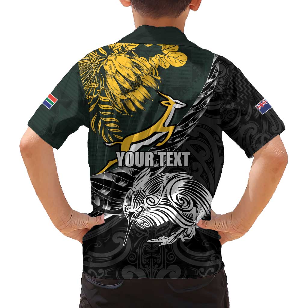 New Zealand and South Africa Rugby Personalised Hawaiian Shirt Maori Kiwi With Springboks