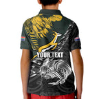 New Zealand and South Africa Rugby Personalised Kid Polo Shirt Maori Kiwi With Springboks