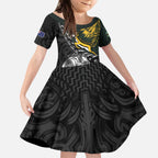 New Zealand and South Africa Rugby Personalised Kid Short Sleeve Dress Maori Kiwi With Springboks