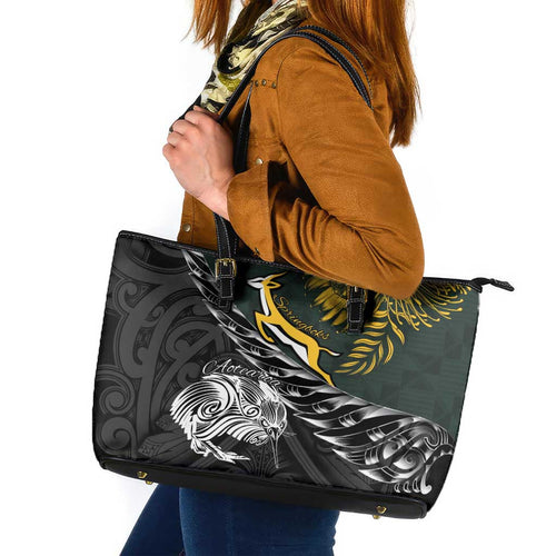 New Zealand and South Africa Rugby Leather Tote Bag Maori Kiwi With Springboks