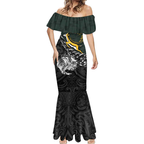 New Zealand and South Africa Rugby Personalised Mermaid Dress Maori Kiwi With Springboks
