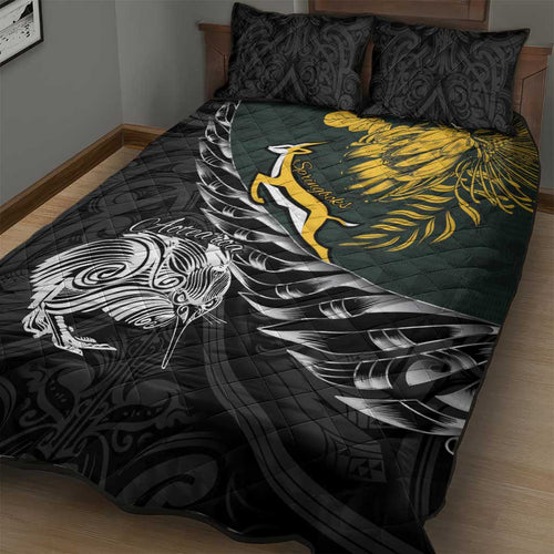 New Zealand and South Africa Rugby Quilt Bed Set Maori Kiwi With Springboks