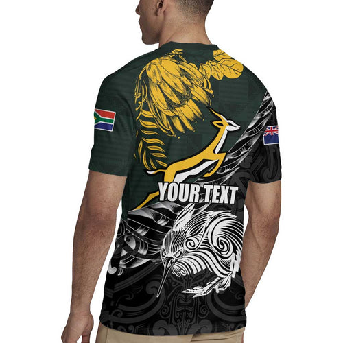 New Zealand and South Africa Rugby Personalised Rugby Jersey Maori Kiwi With Springboks