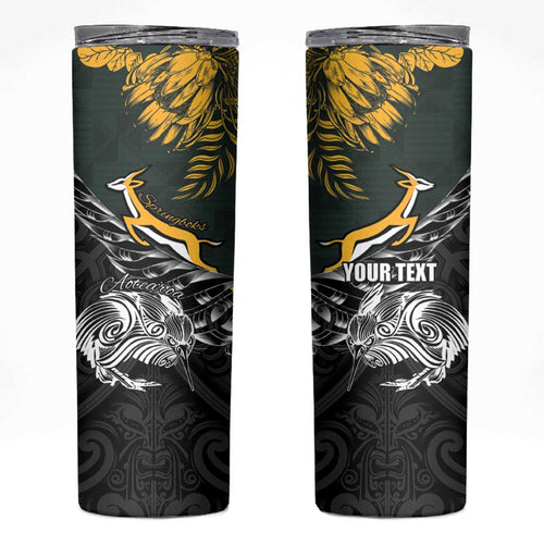 New Zealand and South Africa Rugby Personalised Skinny Tumbler Maori Kiwi With Springboks