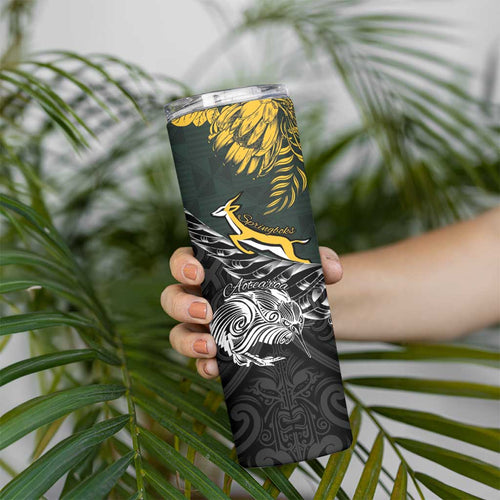 New Zealand and South Africa Rugby Personalised Skinny Tumbler Maori Kiwi With Springboks